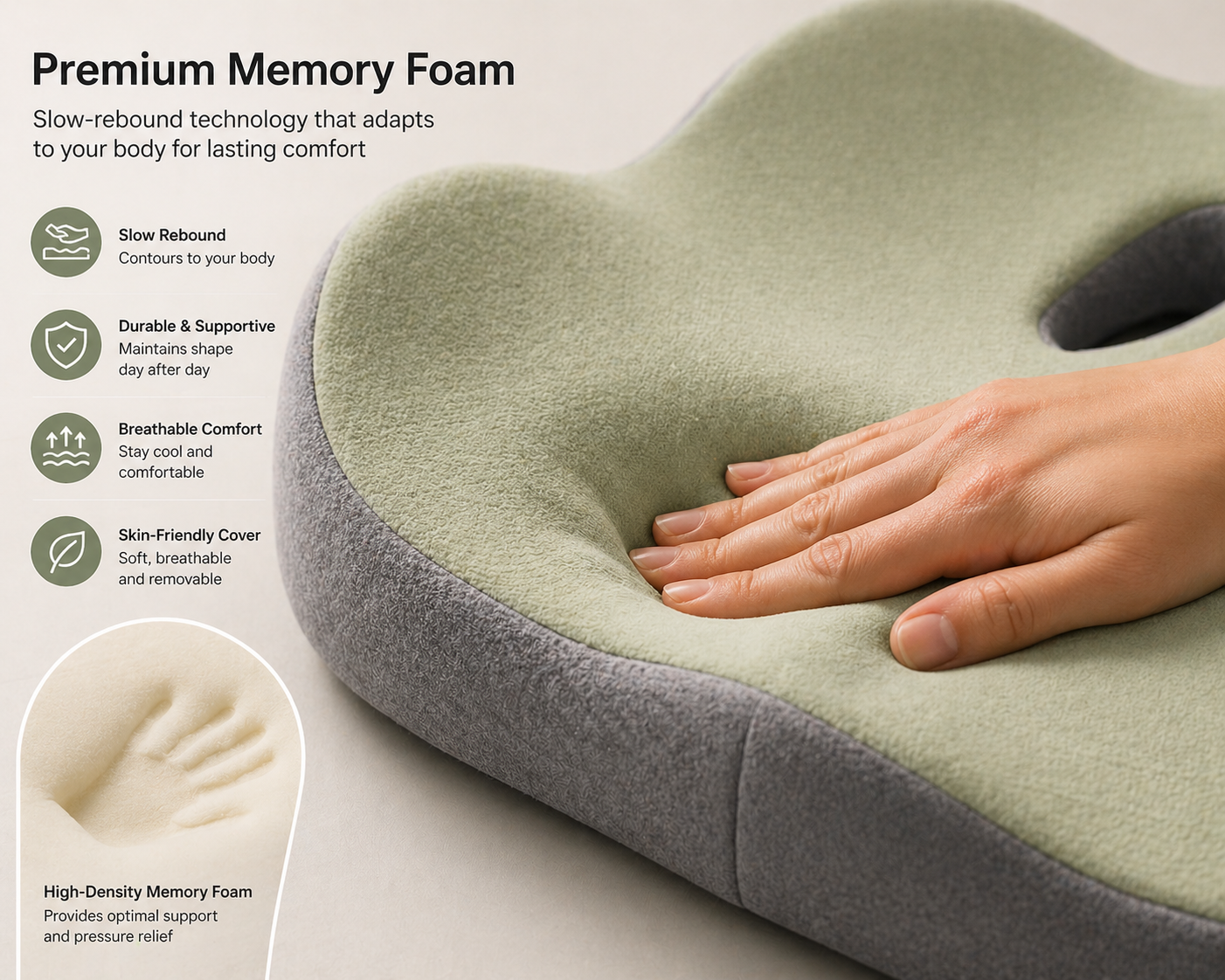 Ergonomic Memory Foam Seat Cushion for Office Chair, Car & Tailbone Relief